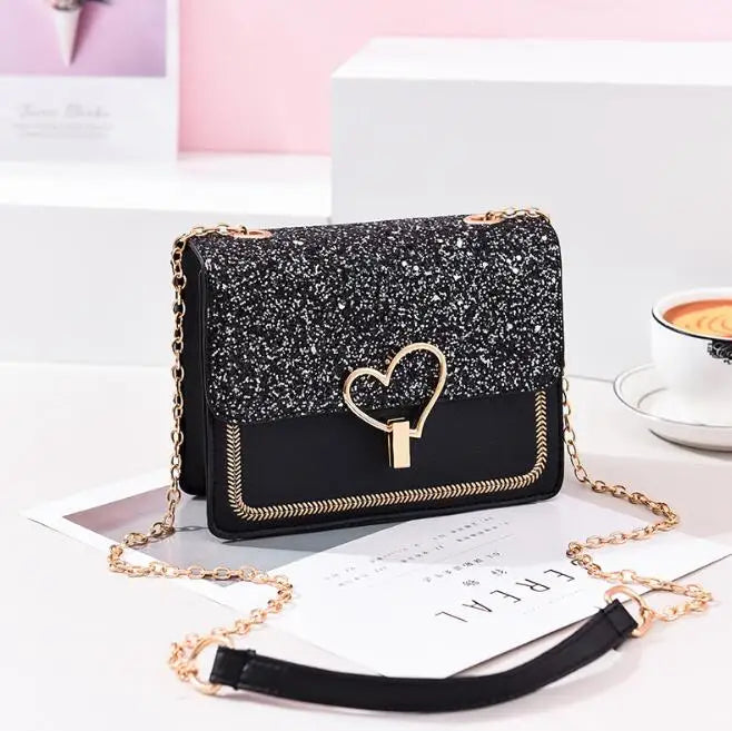 Chuwanglin Chain Messenger Shoulder Bag Sequin Leather