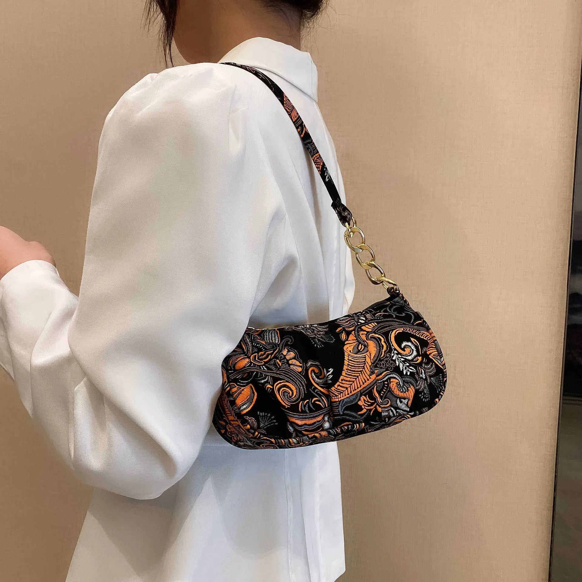 Vintage Embroidery Chain Small Top-handle Bag Ladies Handbags