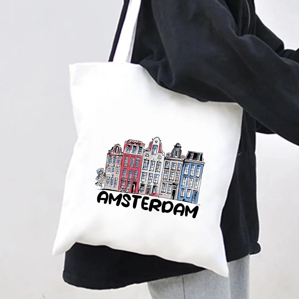 Amsterdam Canal Women Canvas Shoulder Bag Tote Eco Shopper