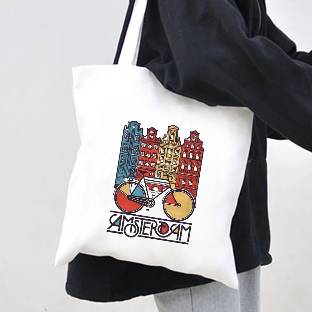 Amsterdam Canal Women Canvas Shoulder Bag Tote Eco Shopper
