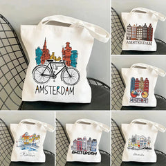 Amsterdam Canal Women Canvas Shoulder Bag Tote Eco Shopper