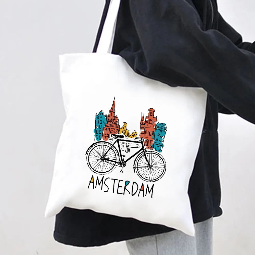 Amsterdam Canal Women Canvas Shoulder Bag Tote Eco Shopper