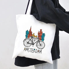 Amsterdam Canal Women Canvas Shoulder Bag Tote Eco Shopper