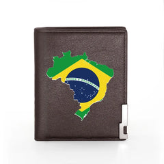 Brazilian Flag Map Cover Leather Wallet Slim Credit Card Holders