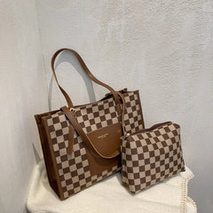 Classic Checkerboard Large Capacity Tote Bag Retro Ladies Underarm Bag