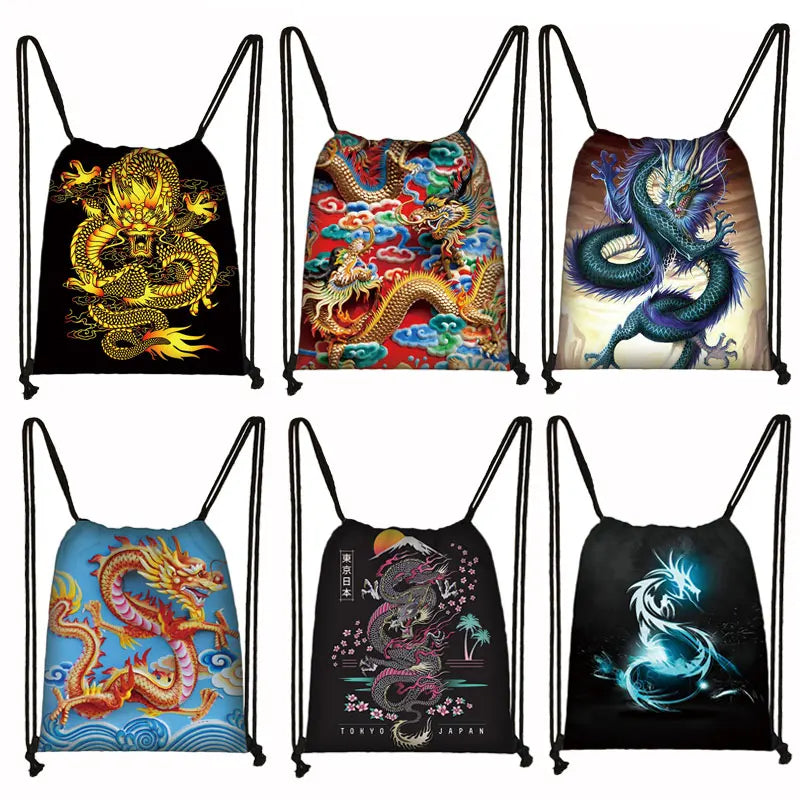 Harajuku Style Chinese Dragon Drawstring Backpack for Women