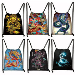 Harajuku Style Chinese Dragon Drawstring Backpack for Women