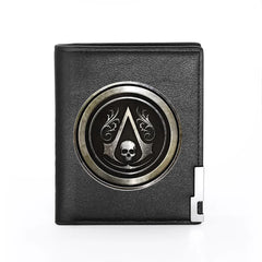 Assassin Skull Leather Wallet Slim Card Holder Money Bag