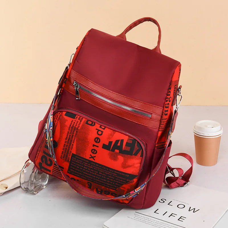 Casual Oxford Women's Backpack Patchwork Print Student Girls School Bags