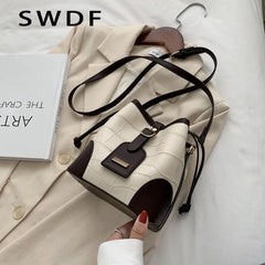 Vintage Small Women Bucket Bags PU Leather Shoulder Bags Drawstring Cross body