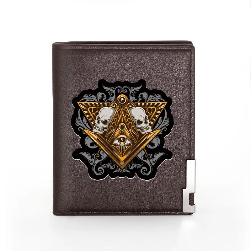 Skull Print Leather Wallet Slim Credit Card Holder