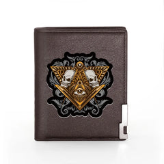 Skull Print Leather Wallet Slim Credit Card Holder