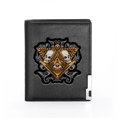 Skull Print Leather Wallet Slim Credit Card Holder