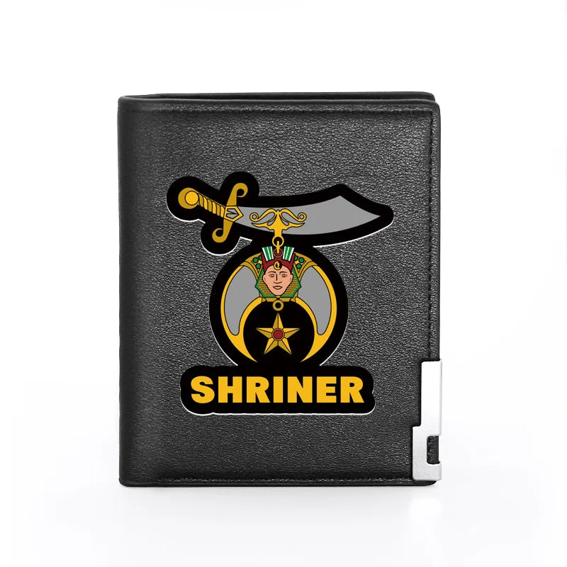 Masonic Shriner Leather Wallet Slim Billfold Credit Card Holder Money Bag