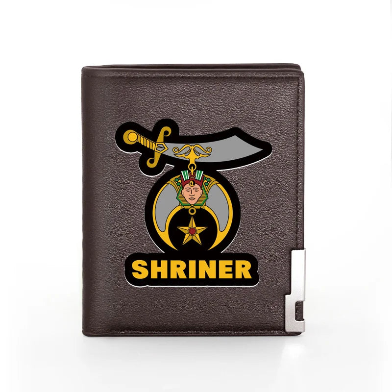 Masonic Shriner Leather Wallet Slim Billfold Credit Card Holder Money Bag