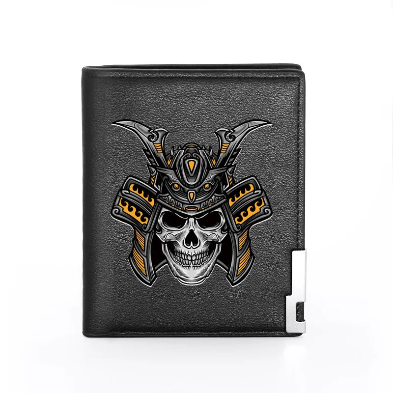 Leather Wallet Helmet Skull Billfold Slim Credit Card Holder Money Bag