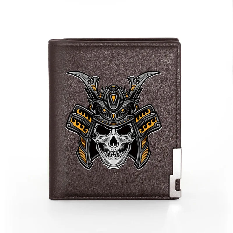 Leather Wallet Helmet Skull Billfold Slim Credit Card Holder Money Bag