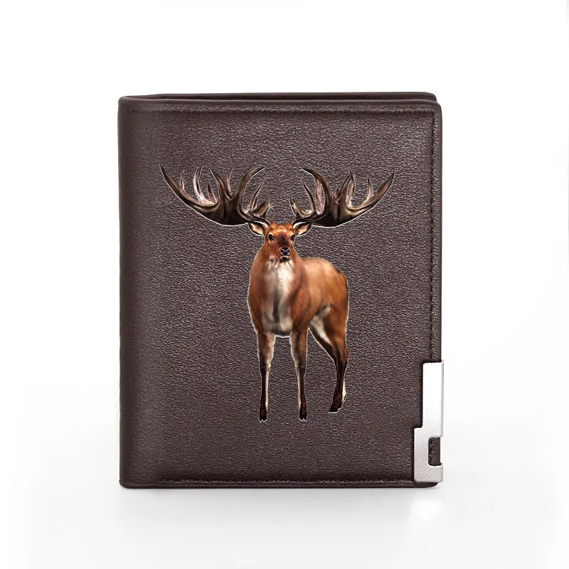 Mysterious Elk Printing Leather Wallet Men Women Billfold Slim