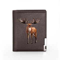 Mysterious Elk Printing Leather Wallet Men Women Billfold Slim