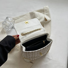 Plaid Woolen Handbag Purse Ladies Shoulder Bag Chain Crossbody