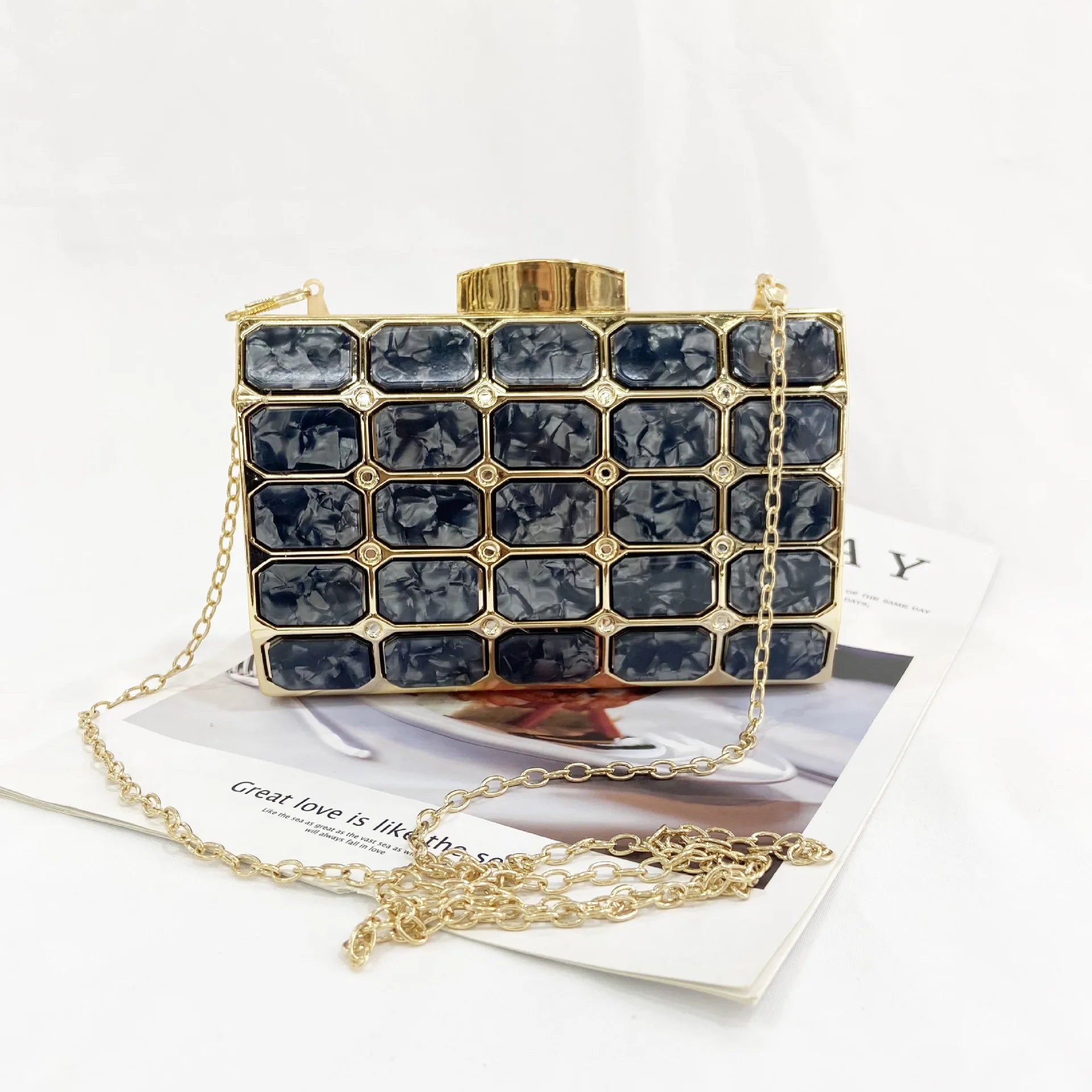 Retro Stone Grain Square Handbag for Wedding Party Clutch