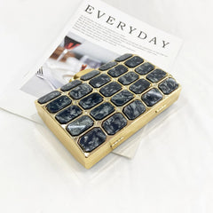 Retro Stone Grain Square Handbag for Wedding Party Clutch