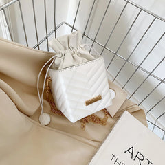 Classic Women Lattice Drawstring Box PU Chain Shoulder Crossbody Bags