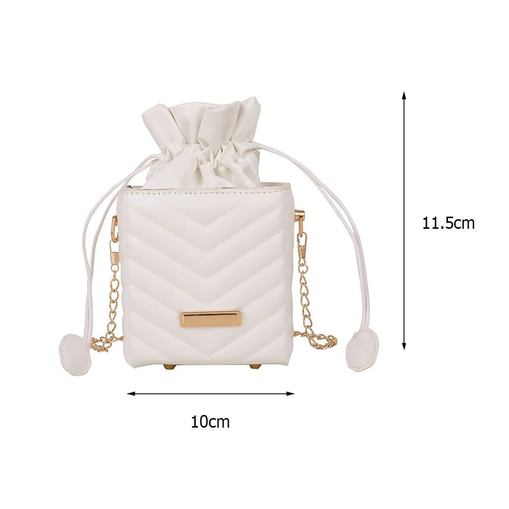 Classic Women Lattice Drawstring Box PU Chain Shoulder Crossbody Bags