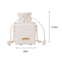 Classic Women Lattice Drawstring Box PU Chain Shoulder Crossbody Bags