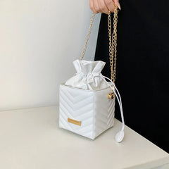 Classic Women Lattice Drawstring Box PU Chain Shoulder Crossbody Bags