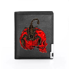 Scorpion Skull Print Leather Wallet Billfold Credit Card Holders Short Purse