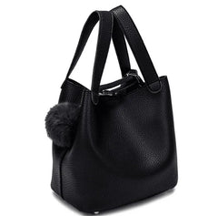 Classic Lady's Handbag Soft PU Metal Button National Style Hair Ball tassel Sing