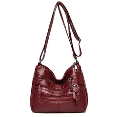 Soft Leather Shoulder Bags Multi-Layer Crossbody Handbag Purse