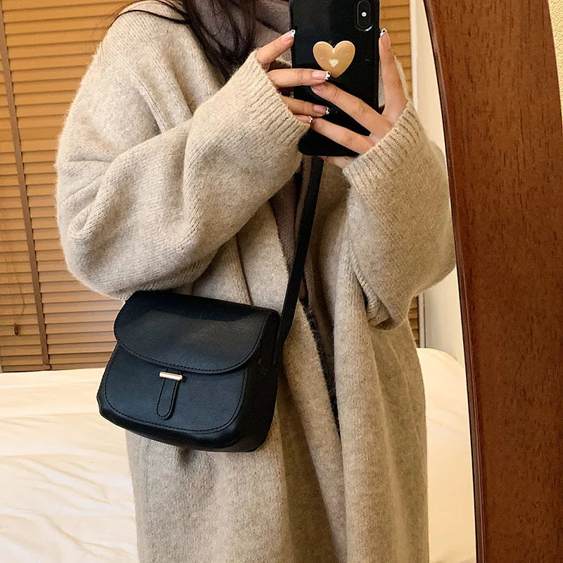 Vintage Women Crossbody Bag Leather PU Shoulder Handbag Square Bag Female