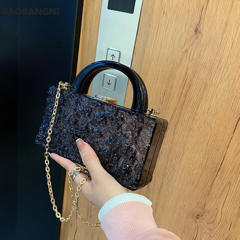 Clear Acrylic Evening Bag Top Handle Clutch Crystal Hand