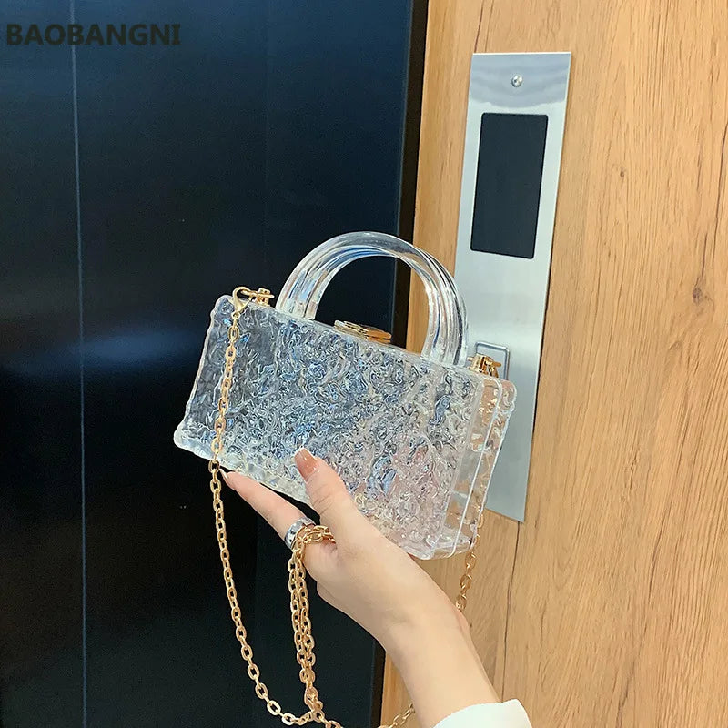 Clear Acrylic Evening Bag Top Handle Clutch Crystal Hand