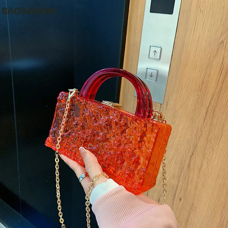 Clear Acrylic Evening Bag Top Handle Clutch Crystal Hand