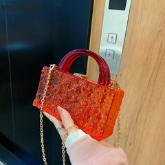 Clear Acrylic Evening Bag Top Handle Clutch Crystal Hand