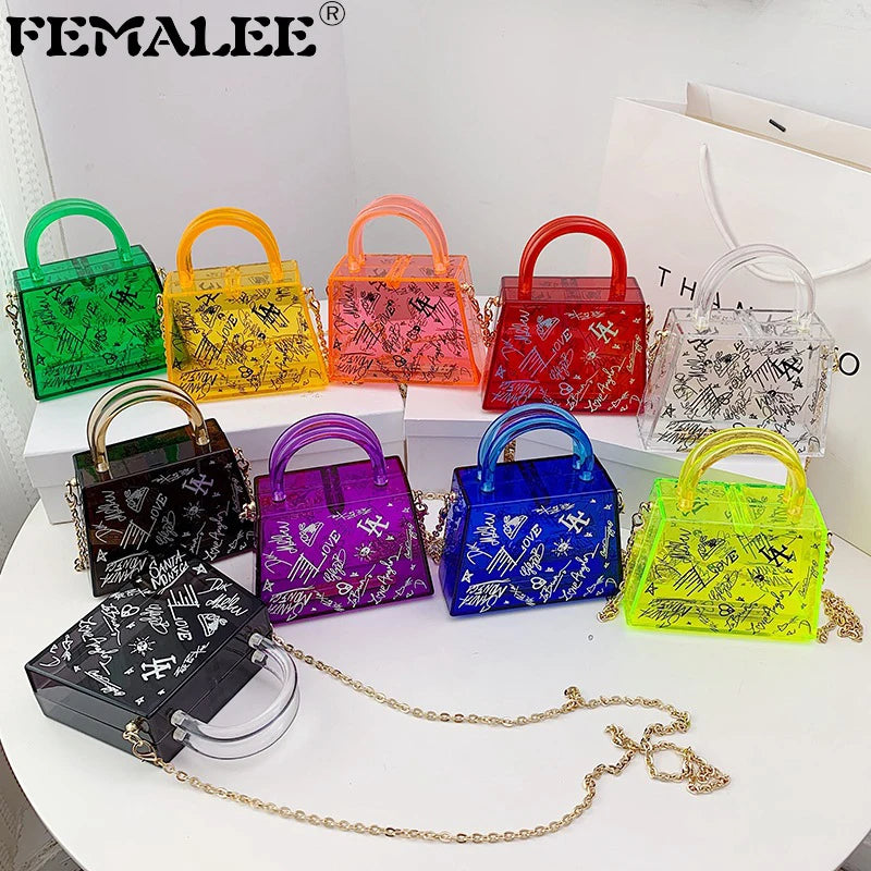 Clear Acrylic Jelly PVC Bag Trapezoid Box Transparent Handle Crossbody Bags