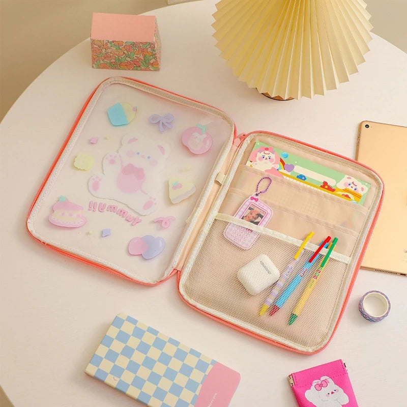 Cartoon Bear Tablet Sleeve Bag Clear PVC Storage Pouch