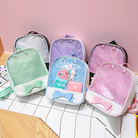 Clear Transparent Backpacks Women Harajuku Bow-knot Itabags