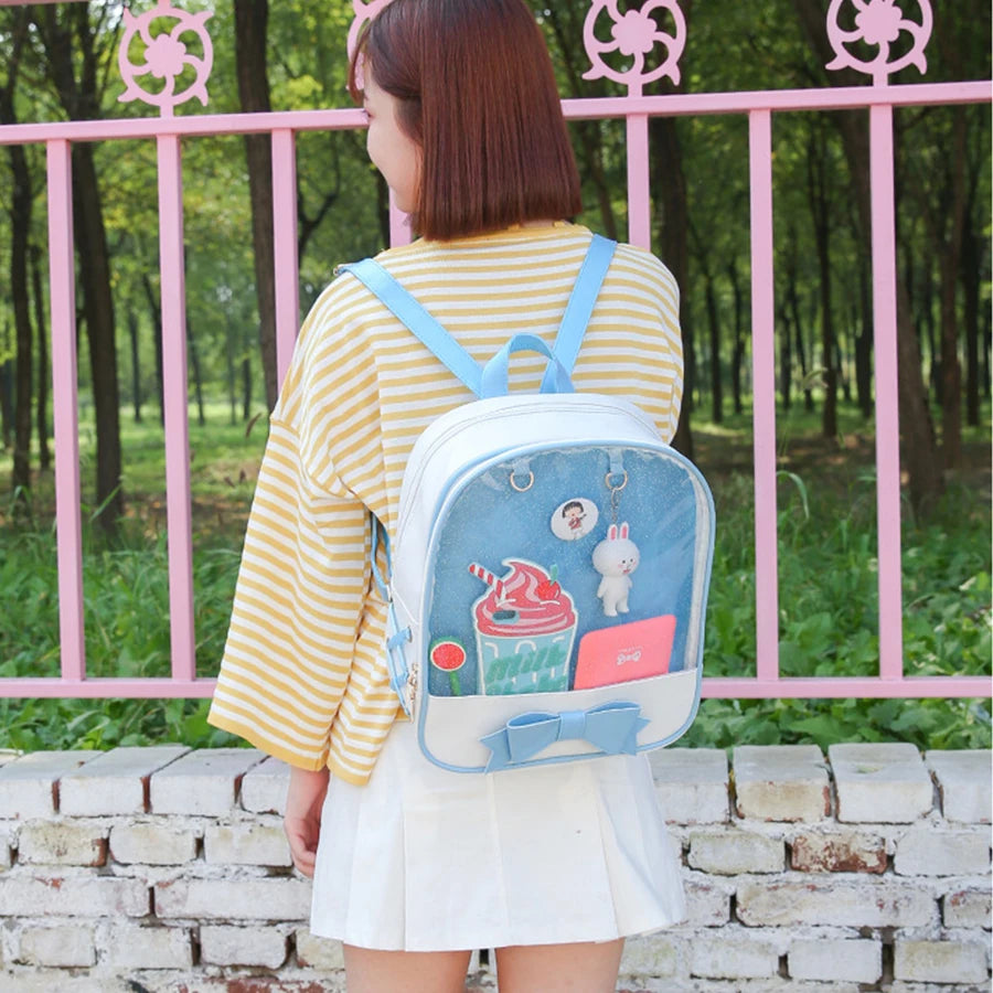 Clear Transparent Backpacks Women Harajuku Bow-knot Itabags Bags