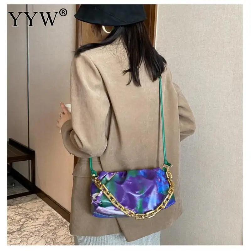 Tie-Dye Women's One Shoulder Bag Chain Leather Ladies Shoulder Bag