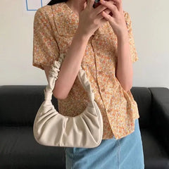 Cloud Purple Pleated Tote Bag Women Beige Leather Shoulder Bags