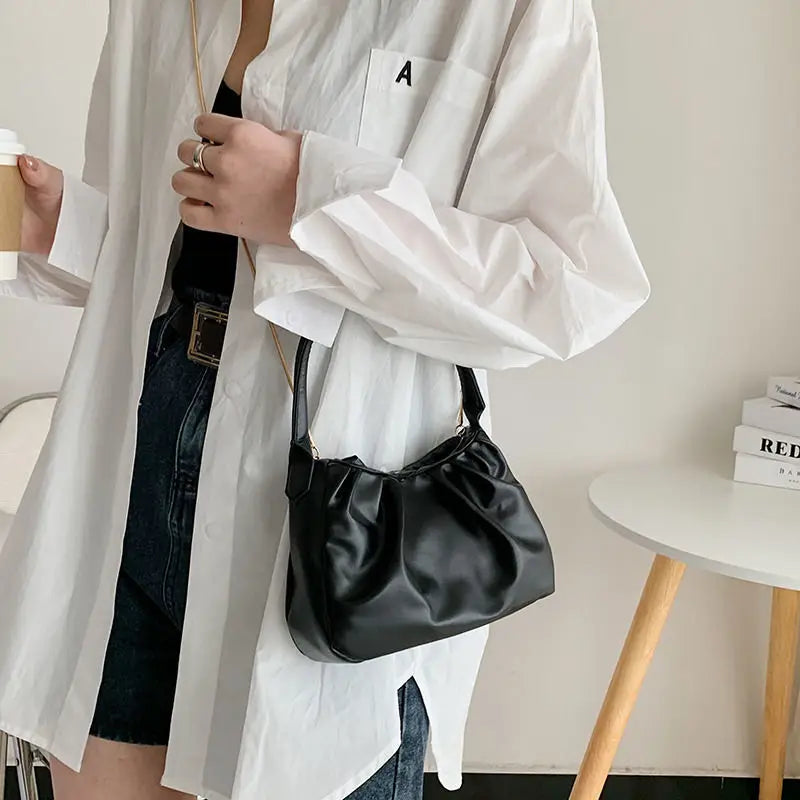Small Cloud Shoulder Bag with Chain, Fold Design