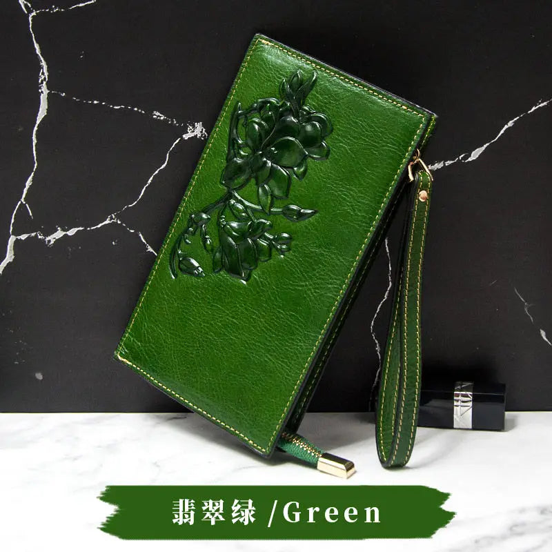 Clutch Bag Oil-proof Wax Cowhide Handbag Female Coin Wallet Cow Print Wallet