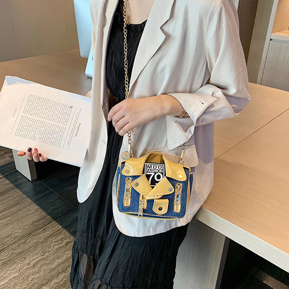Funny Jacket Crossbody Bags for Women Canvas Chains Handbags