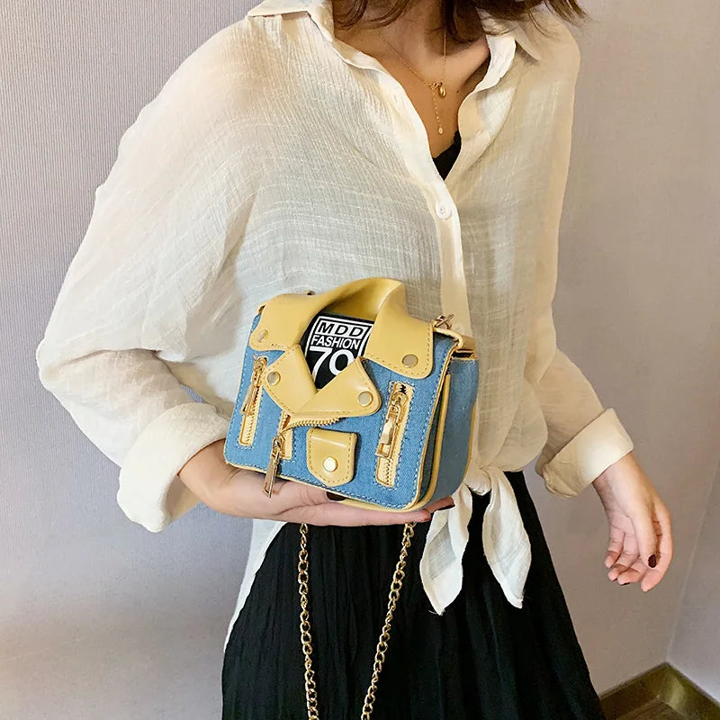 Funny Jacket Crossbody Bags for Women Canvas Chains Handbags