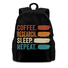 Coffee Research Sleep Repeat Teen College Student Backpack Laptop Travel Bags