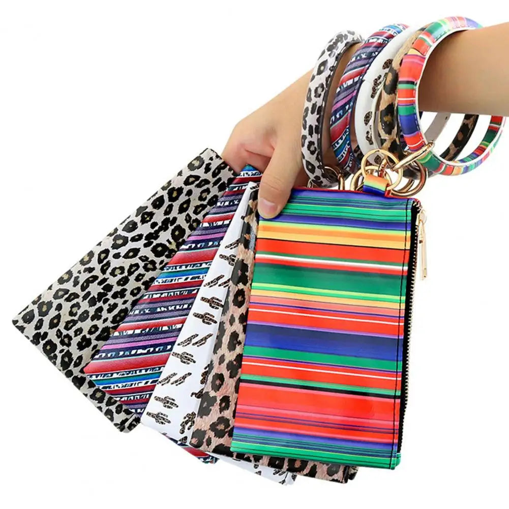 Coin Purse Bangle Handle Faux Leather Clutch Wallet